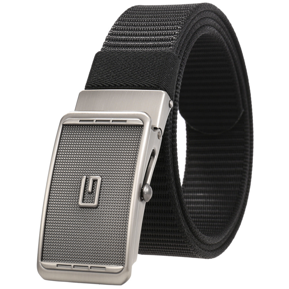 Ceinture homme Monet noire avec boucle automatique argentée texturée et logo discret #fullwidth