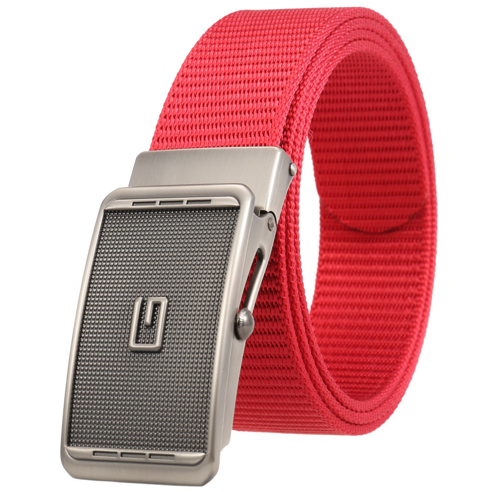 Ceinture homme Monet rouge avec boucle automatique argentée texturée #fullwidth