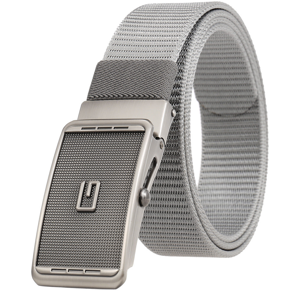 Ceinture homme Monet grise avec boucle automatique en alliage argenté et lanière en tissu à finition grillagée #fullwidth