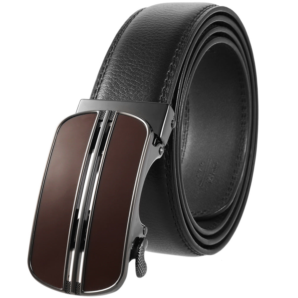 Ceinture Montmart pour homme en cuir noir avec boucle rectangulaire argentée et détail marron