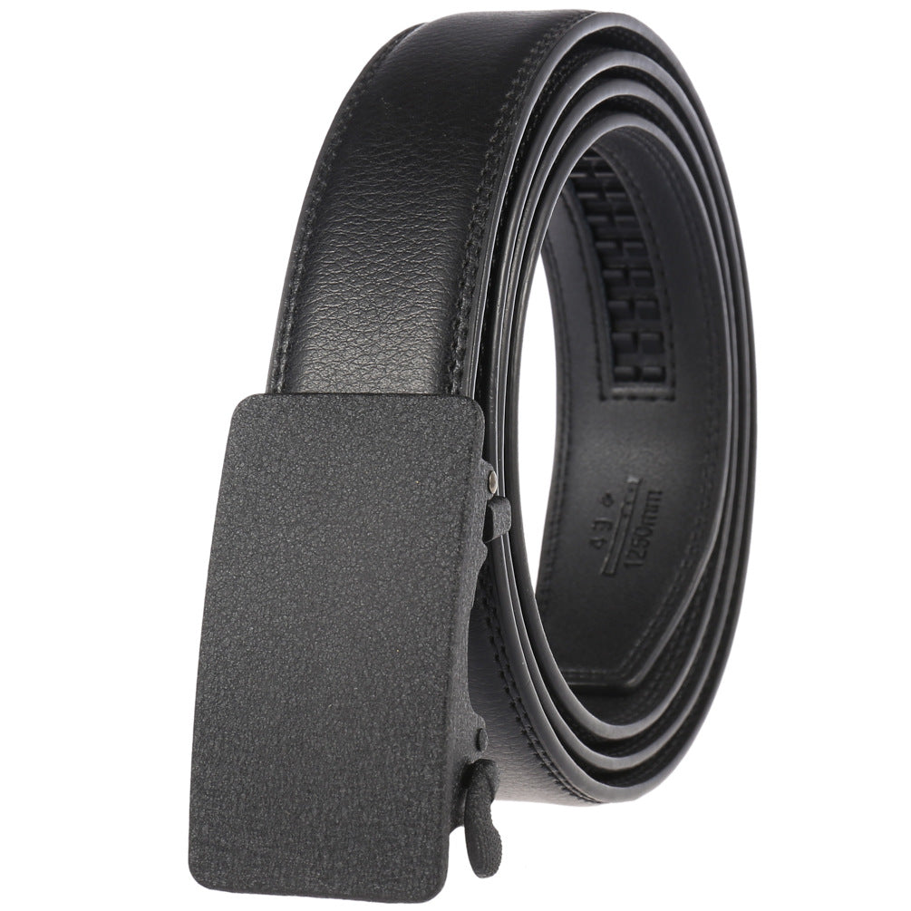 Ceinture noire en cuir de vachette refendu modèle Moscou 20 avec boucle automatique rectangulaire argentée et finition texturée.