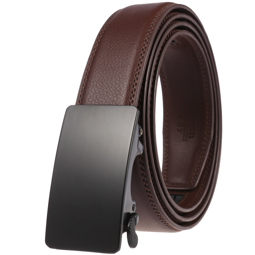 Ceinture en cuir de vachette refendu marron clair pour homme, modèle Moscou 20, avec boucle automatique rectangulaire argentée. #fullwidth
