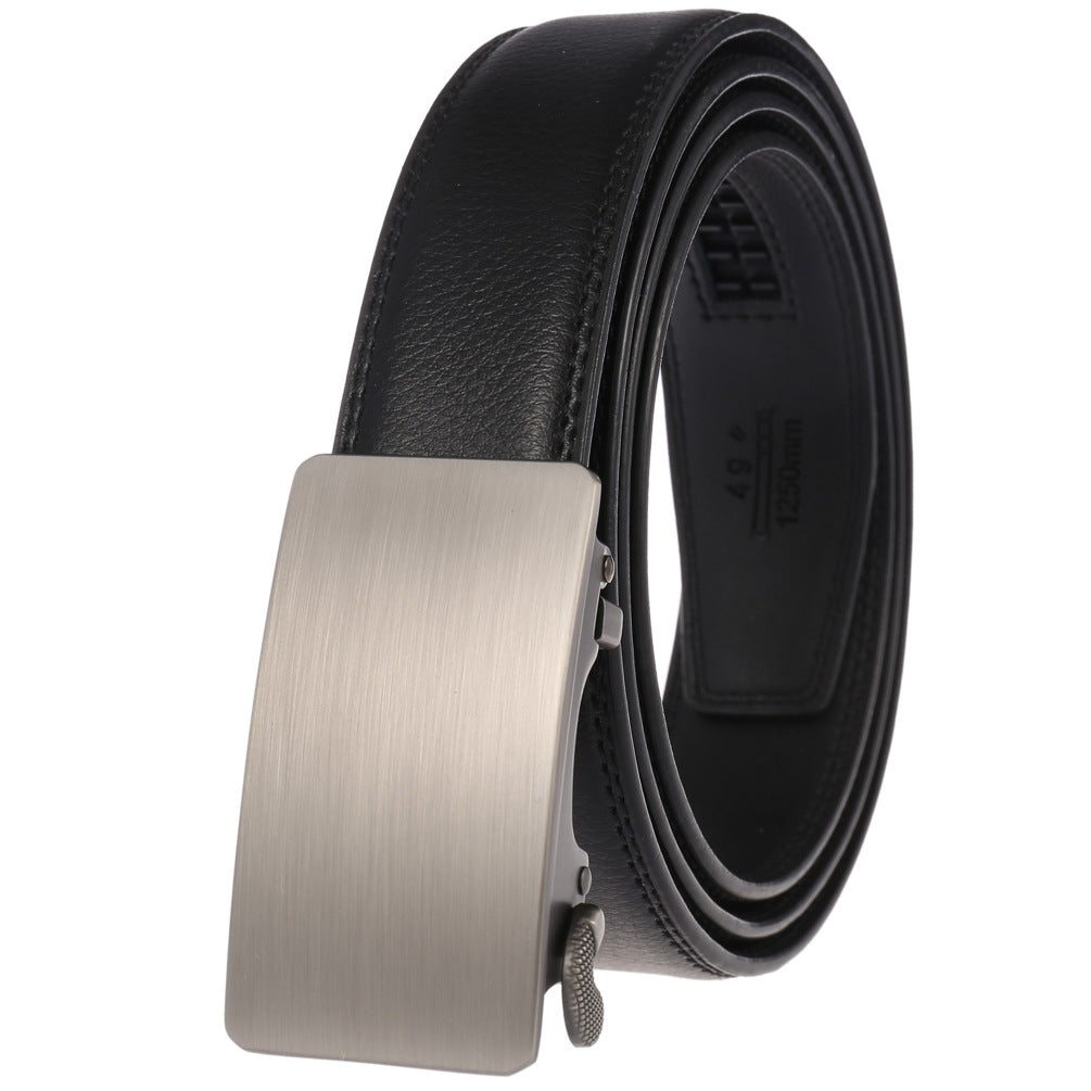 Ceinture homme Moscou 20 en cuir noir avec boucle rectangulaire argentée automatique