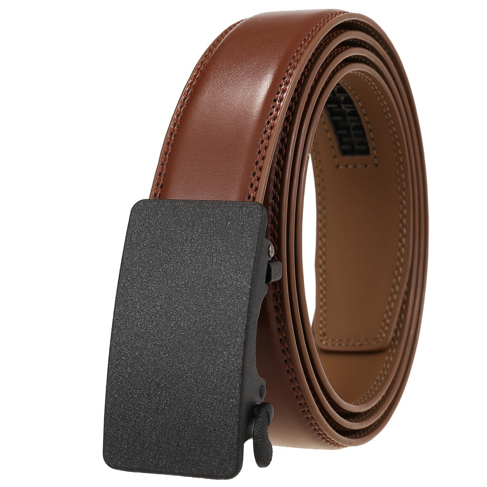 Ceinture homme Moscou 95 en cuir marron clair avec boucle automatique rectangulaire noire.