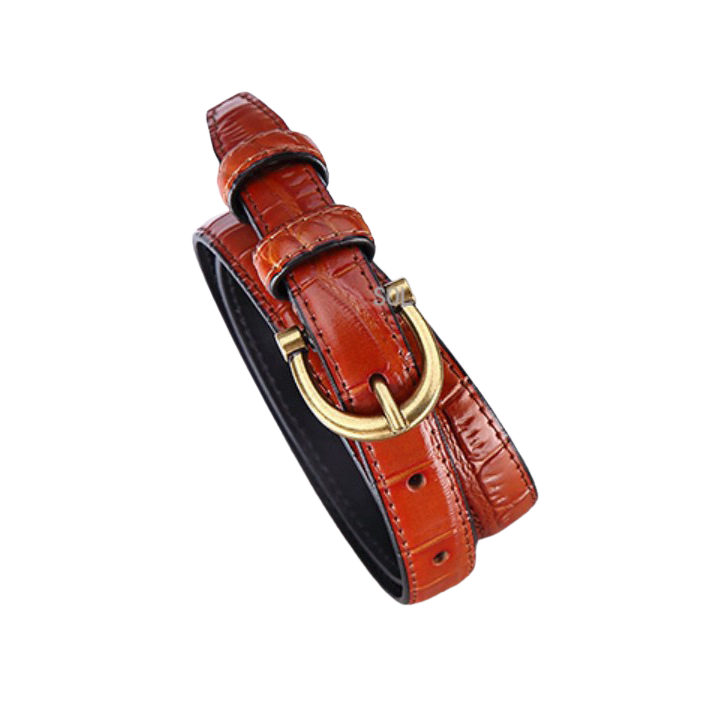 Ceinture femme Mylène orange effet croco brillant avec boucle dorée en U
