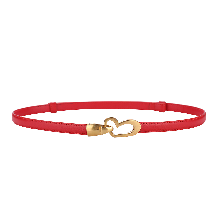 Ceinture femme Myosotis rouge en cuir avec boucle dorée en forme de cœur