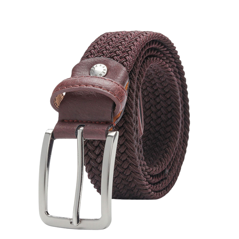 Ceinture tressée élastique homme Nantes 1 couleur café avec boucle argentée