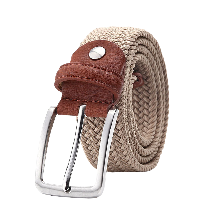 Ceinture homme tressée élastique Nantes 1 beige avec boucle argentée