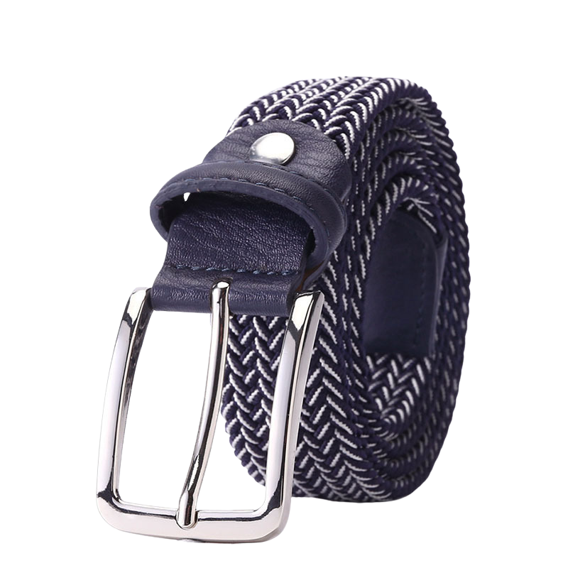 Ceinture tressée élastique Nantes 2 bleu marine et blanc avec boucle argentée