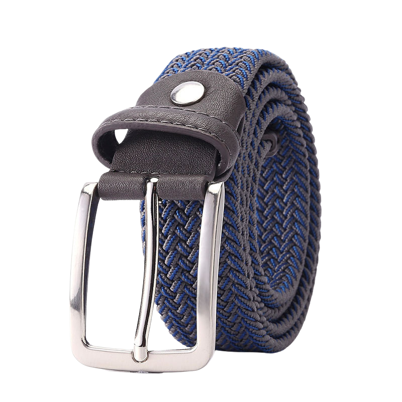 Ceinture tressée élastique homme Nantes 2 bleu et gris avec boucle argentée