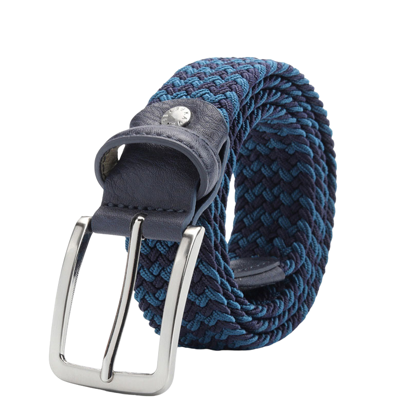 Ceinture tressée élastique homme Nantes 3 bleu marine et bleu clair avec boucle argentée