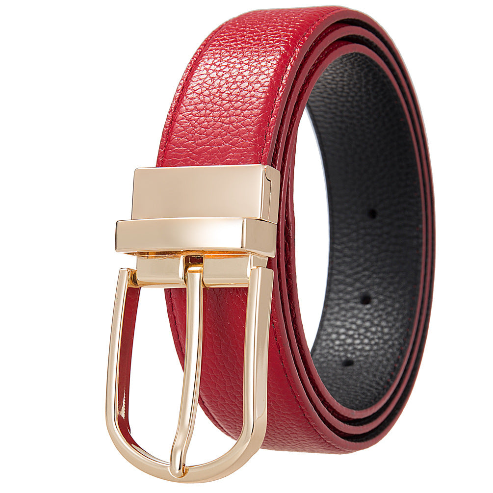 Ceinture homme Nils réversible en cuir rouge texturé avec boucle ardillon dorée