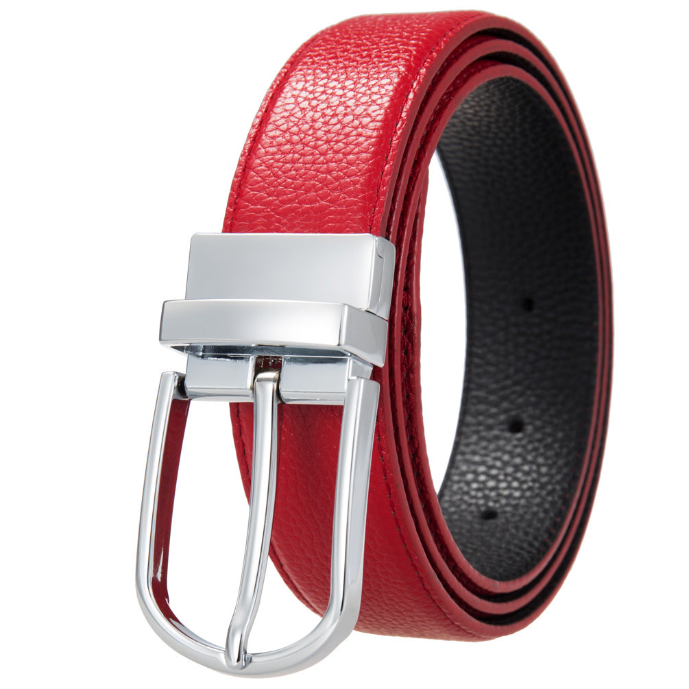 Ceinture réversible Nils en cuir rouge avec boucle ardillon argentée et doublure noire