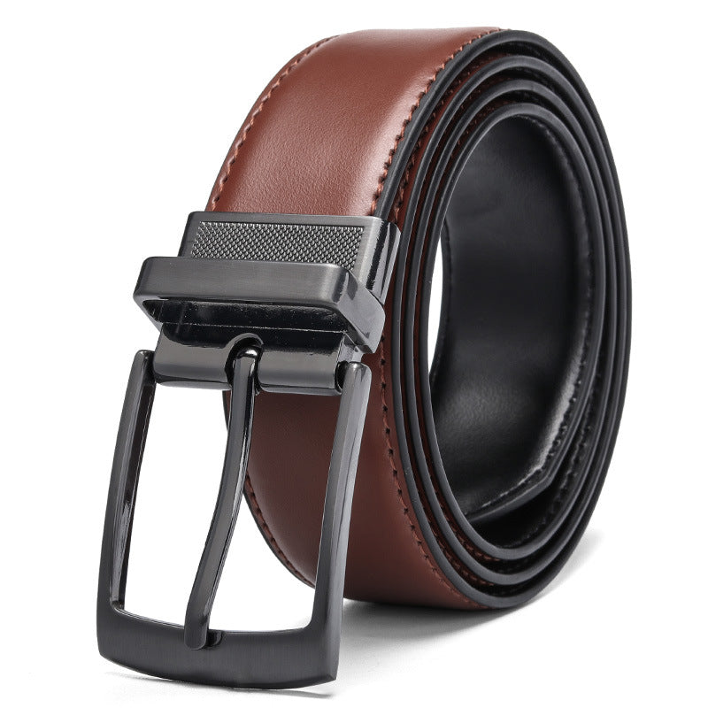 Ceinture NilsLux homme en cuir marron réversible avec boucle rectangulaire rotative en alliage noir