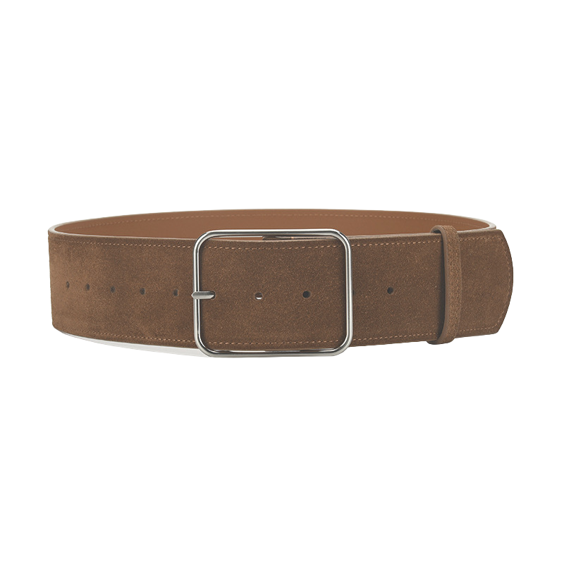 Ceinture large femme Ninette en daim marron avec boucle carrée argentée