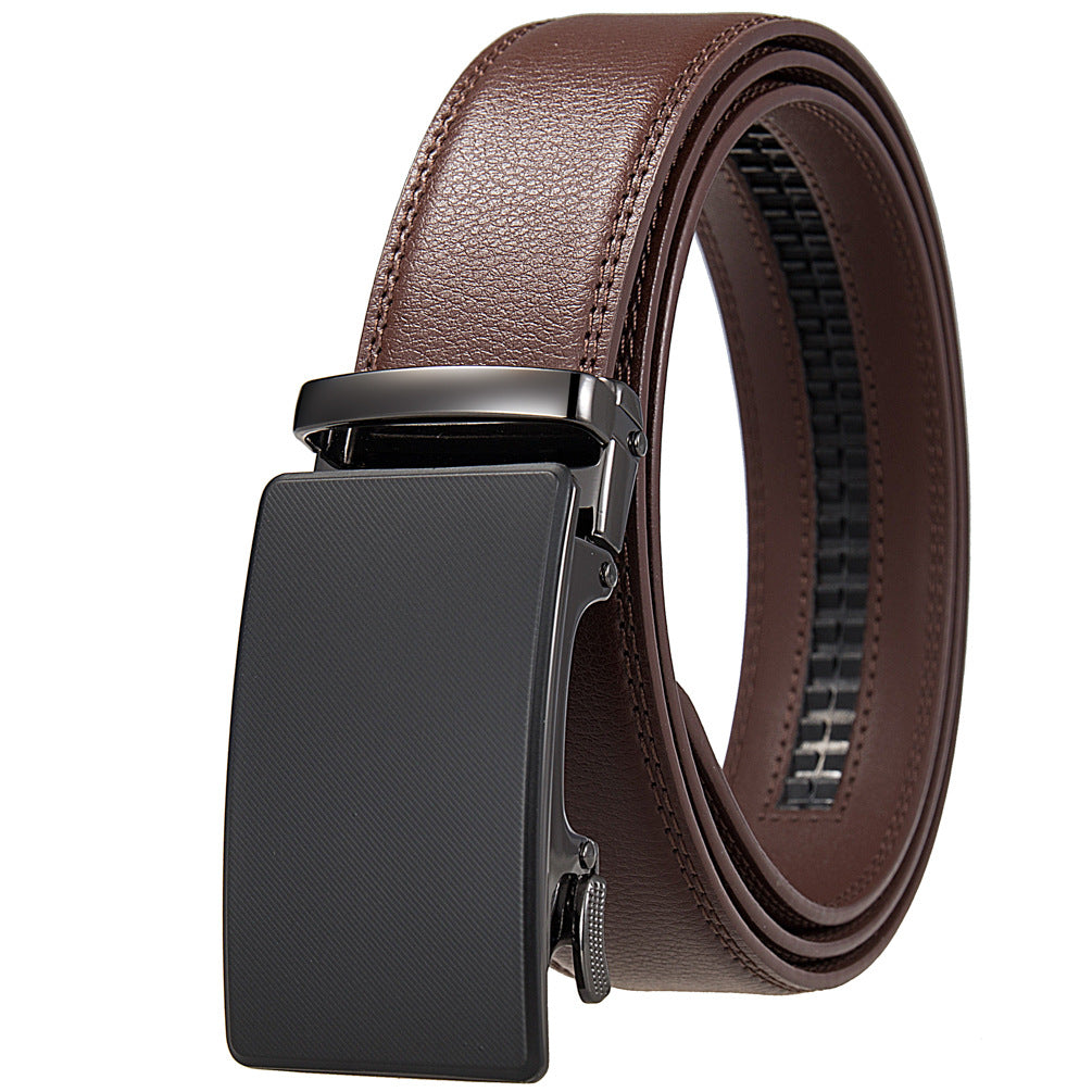 Ceinture homme Nino Lux 20 en cuir marron avec boucle automatique noire texturée oblique