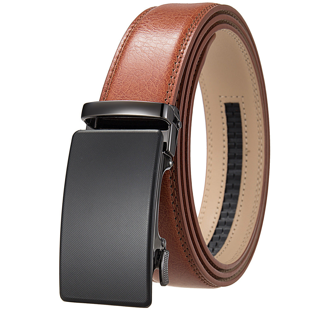 Ceinture homme Nino Lux 60 en cuir marron clair avec boucle automatique noire texturée oblique