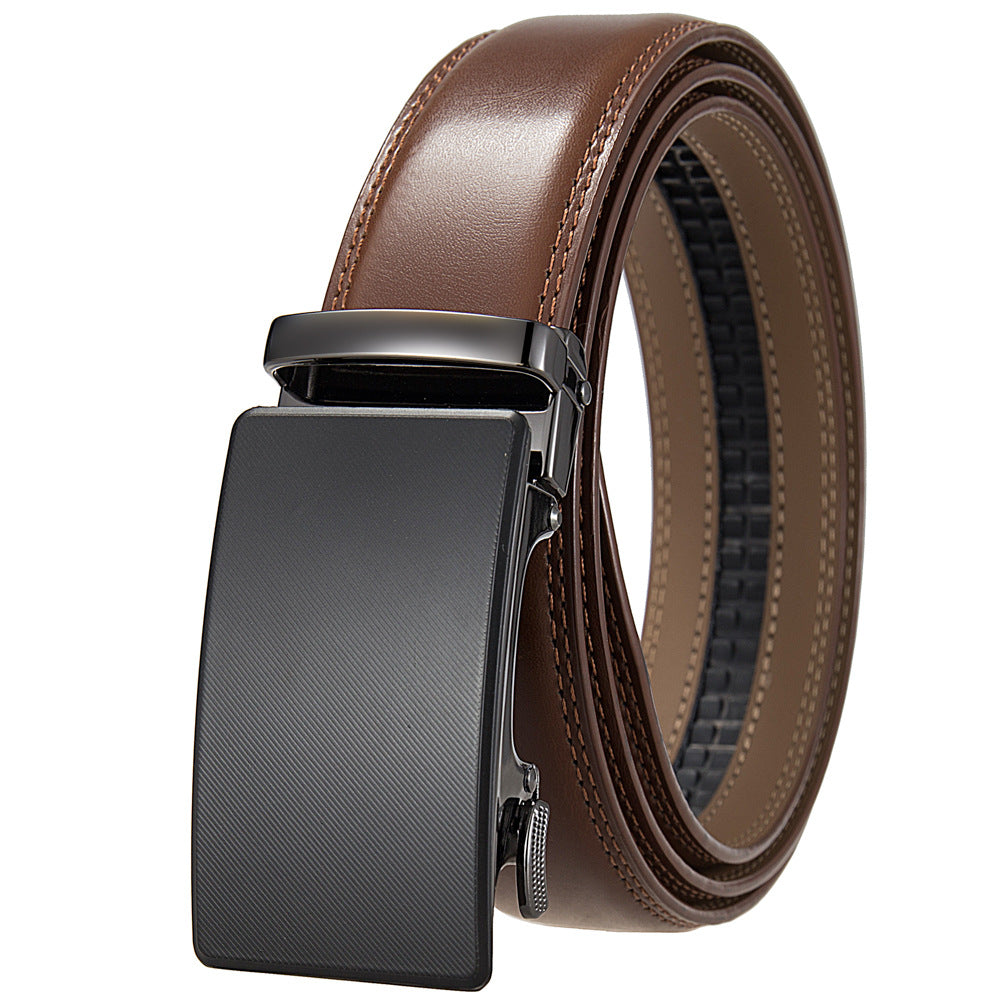 Ceinture homme Nino Lux 95 marron en cuir avec boucle automatique noire texturée. Lanière de 3,5 cm.