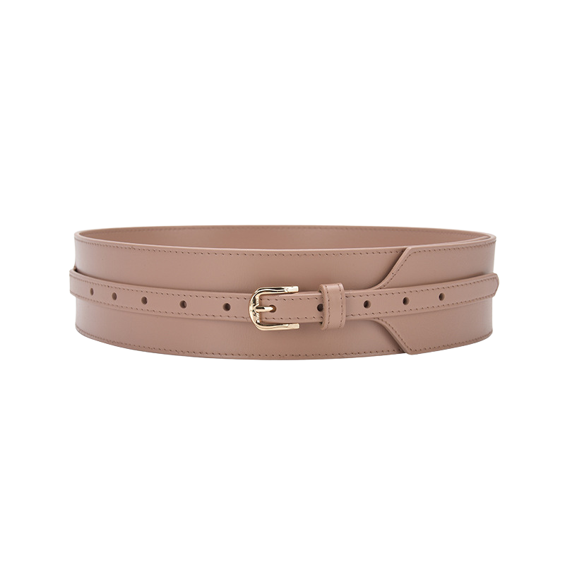 Ceinture femme Noble rose en cuir refendu de vachette, largeur 2,8 cm, avec boucle ardillon dorée