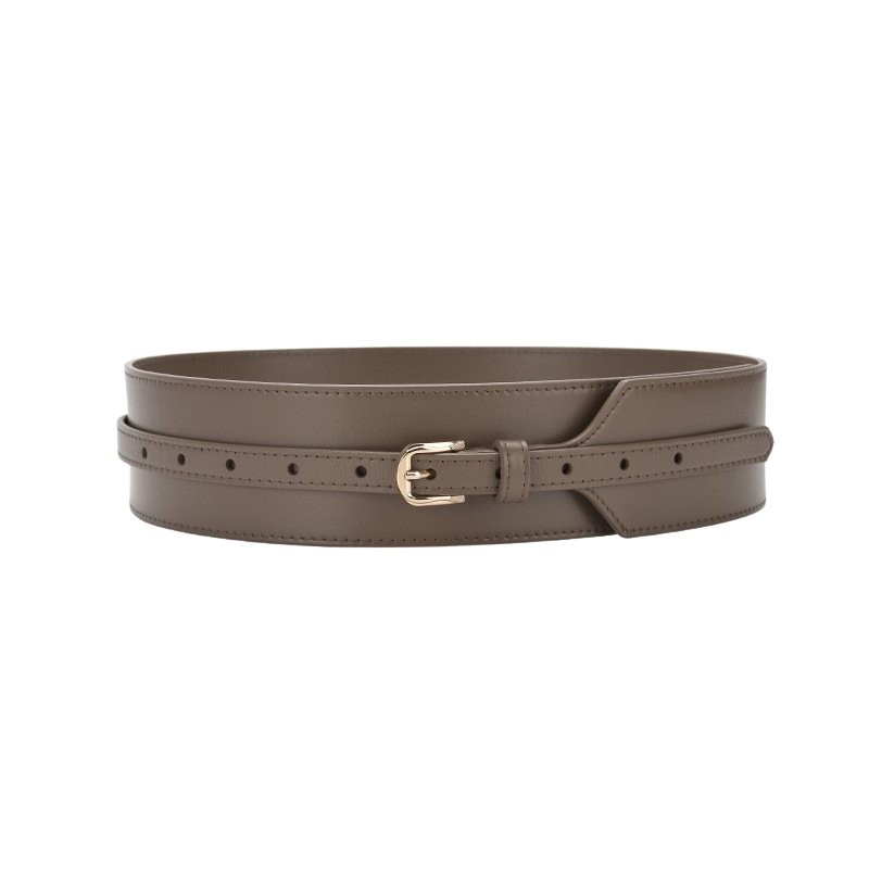 Ceinture femme Noble en cuir gris avec boucle ardillon dorée
