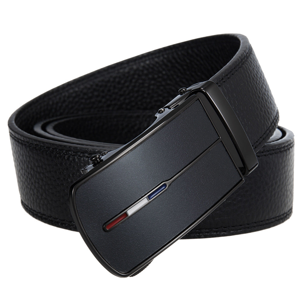 Ceinture homme Noé Art noire avec boucle automatique rectangulaire argentée ornée d'un motif tricolore subtil