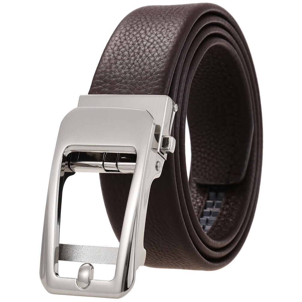 Ceinture homme Noé en cuir marron avec boucle automatique argentée ajourée #fullwidth