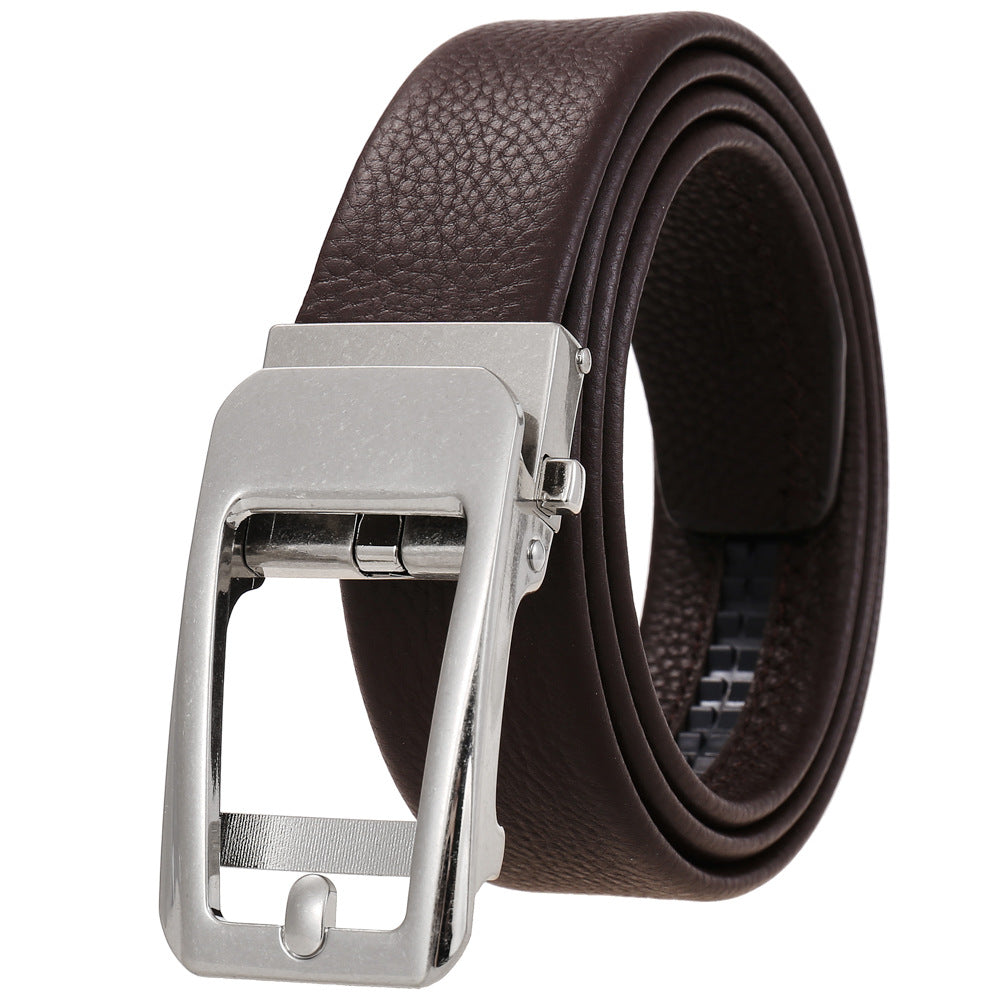 Ceinture homme Noé en cuir marron avec boucle automatique argentée ajourée et système sans trous