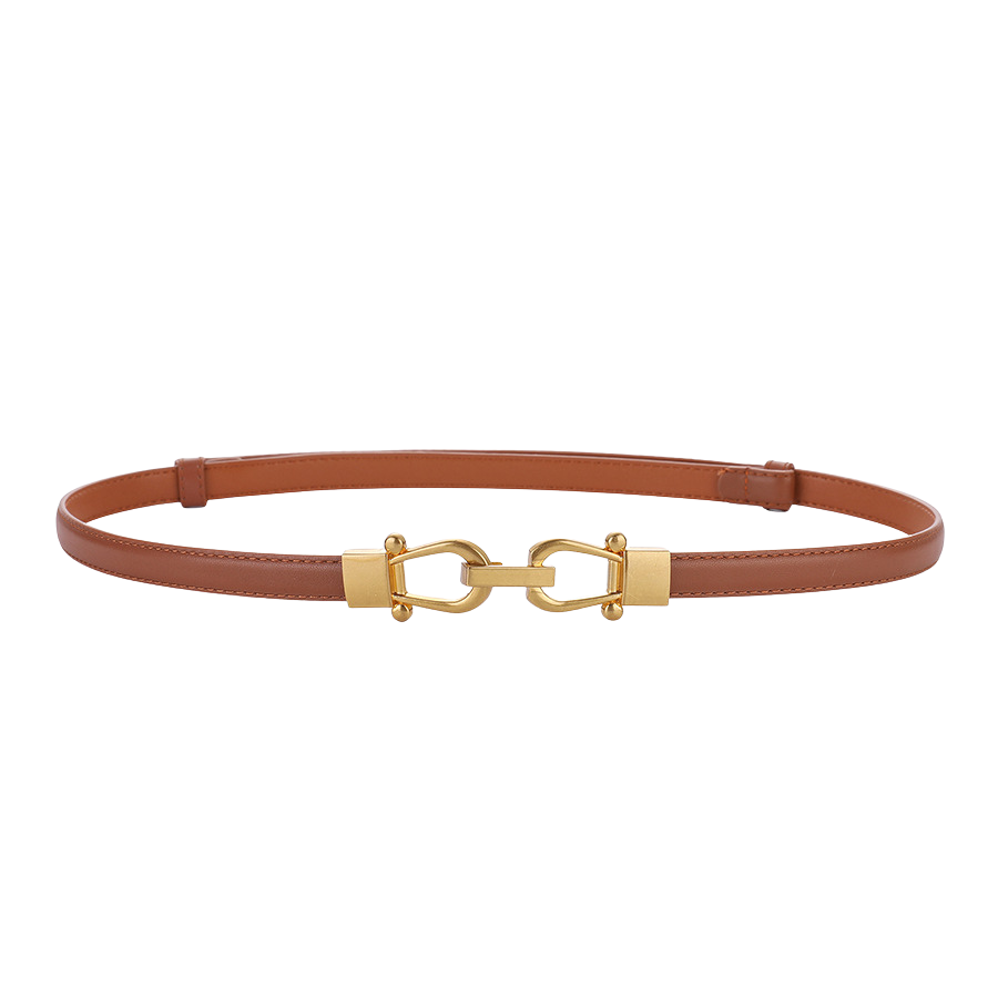 Ceinture fine Nuance en cuir marron avec boucle dorée à maillons enchaînés