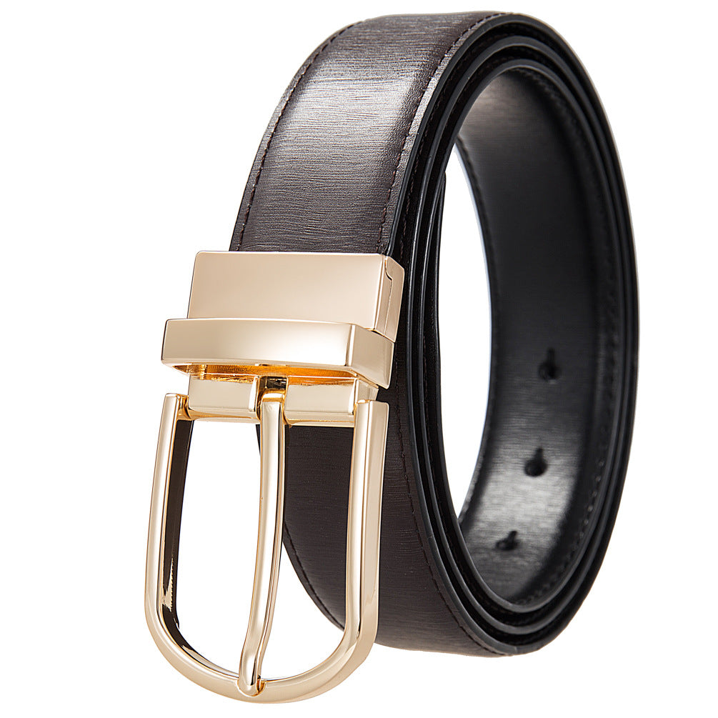 Ceinture homme Olive en cuir de vachette marron avec boucle ardillon dorée et texture 20T