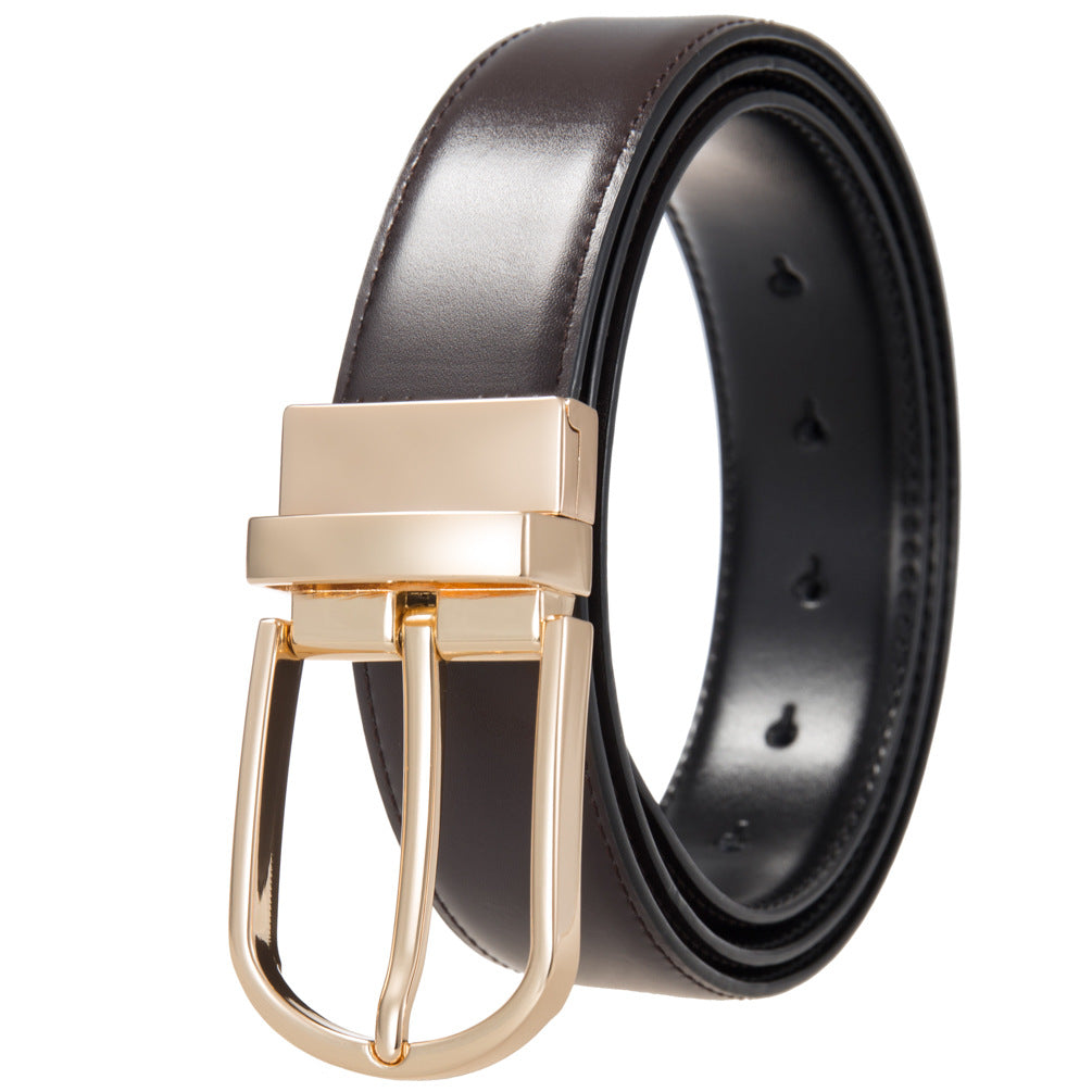Ceinture homme Olive 95 en cuir marron avec boucle ardillon dorée rotative.