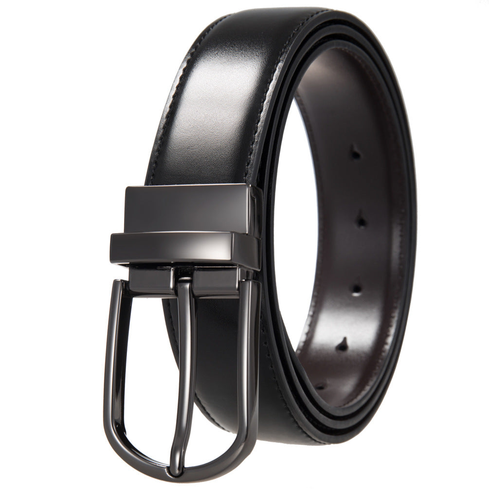 Ceinture pour homme Olive 95 en cuir de vachette noir avec boucle ardillon rotative argentée et finition lisse.