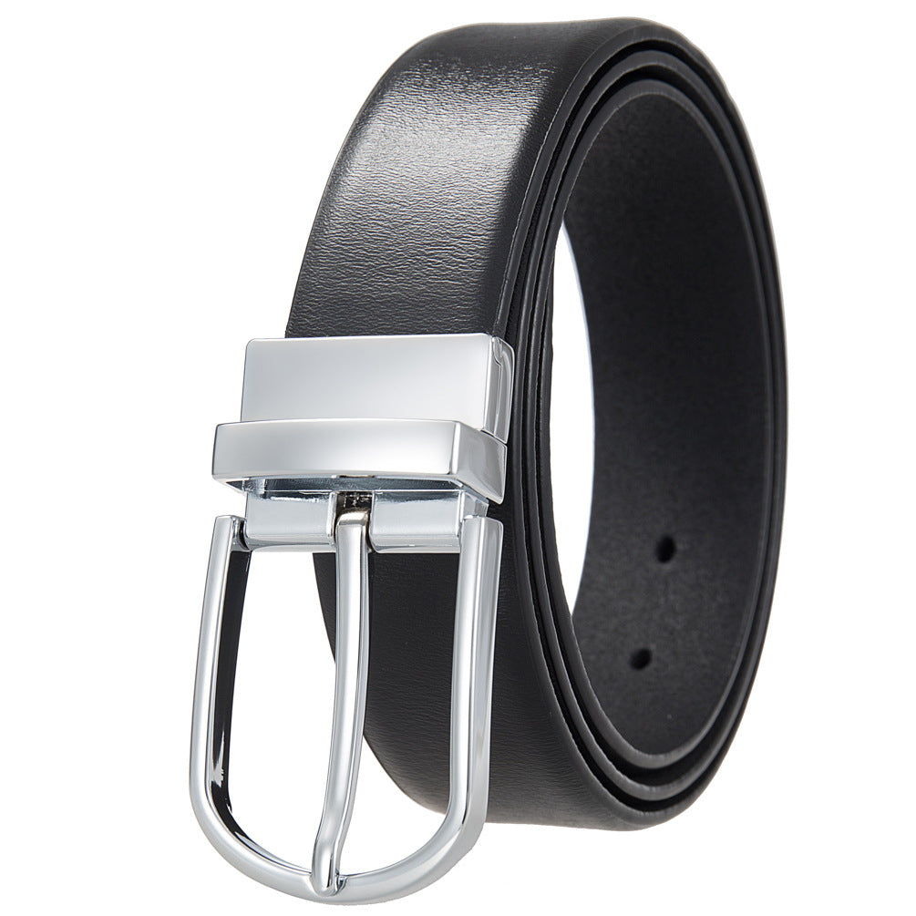 Ceinture homme Olivier noire avec boucle ardillon argentée brillante et finition lisse.