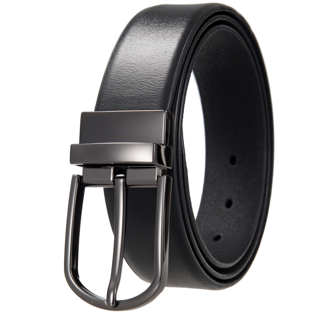 Ceinture homme Olivier en simili cuir noir avec boucle ardillon métallique grise foncée, largeur 3,5 cm.