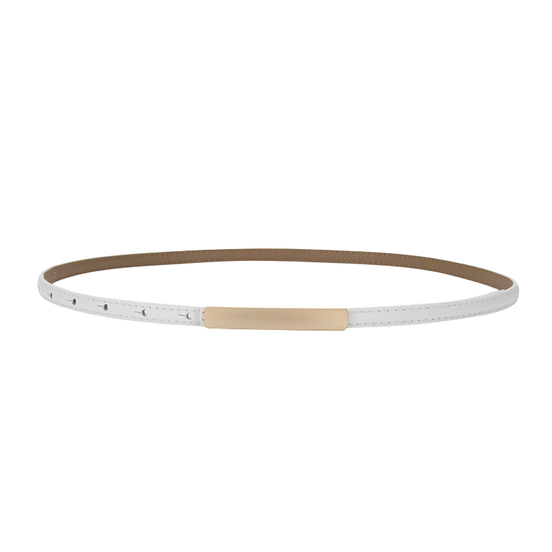 Ceinture fine blanche Ondine en cuir avec boucle rectangulaire dorée discrète.