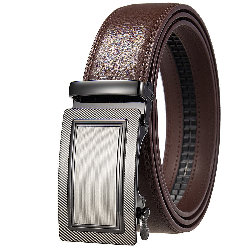 Ceinture Paname 20 pour homme en cuir marron avec boucle automatique rectangulaire argentée et finition striée