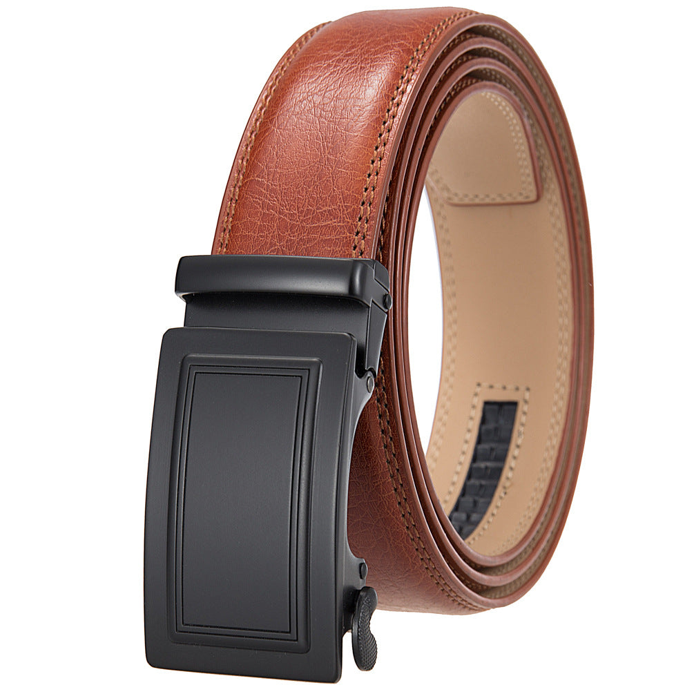 Ceinture Paname 60 pour homme en cuir marron clair avec boucle automatique noire rectangulaire