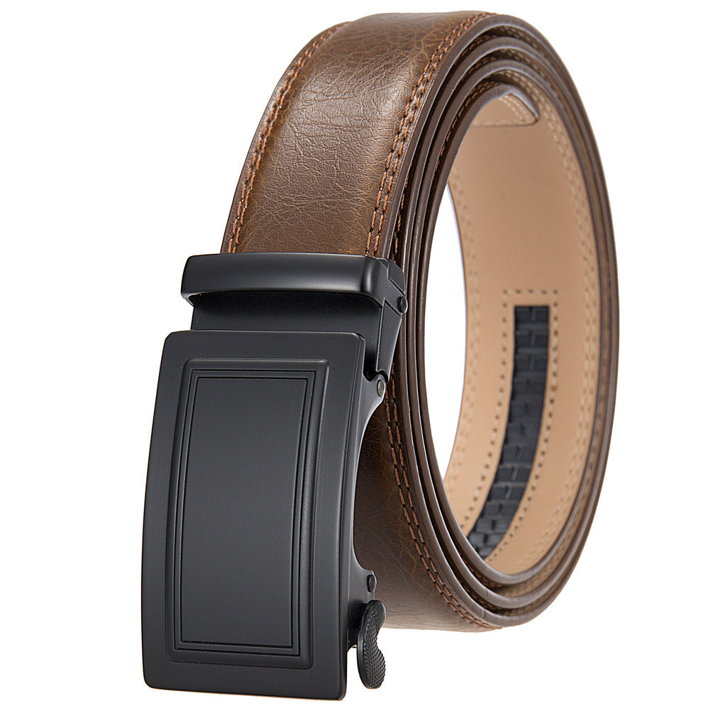Ceinture Paname 60 pour homme en cuir marron avec boucle automatique noire et finition lisse.