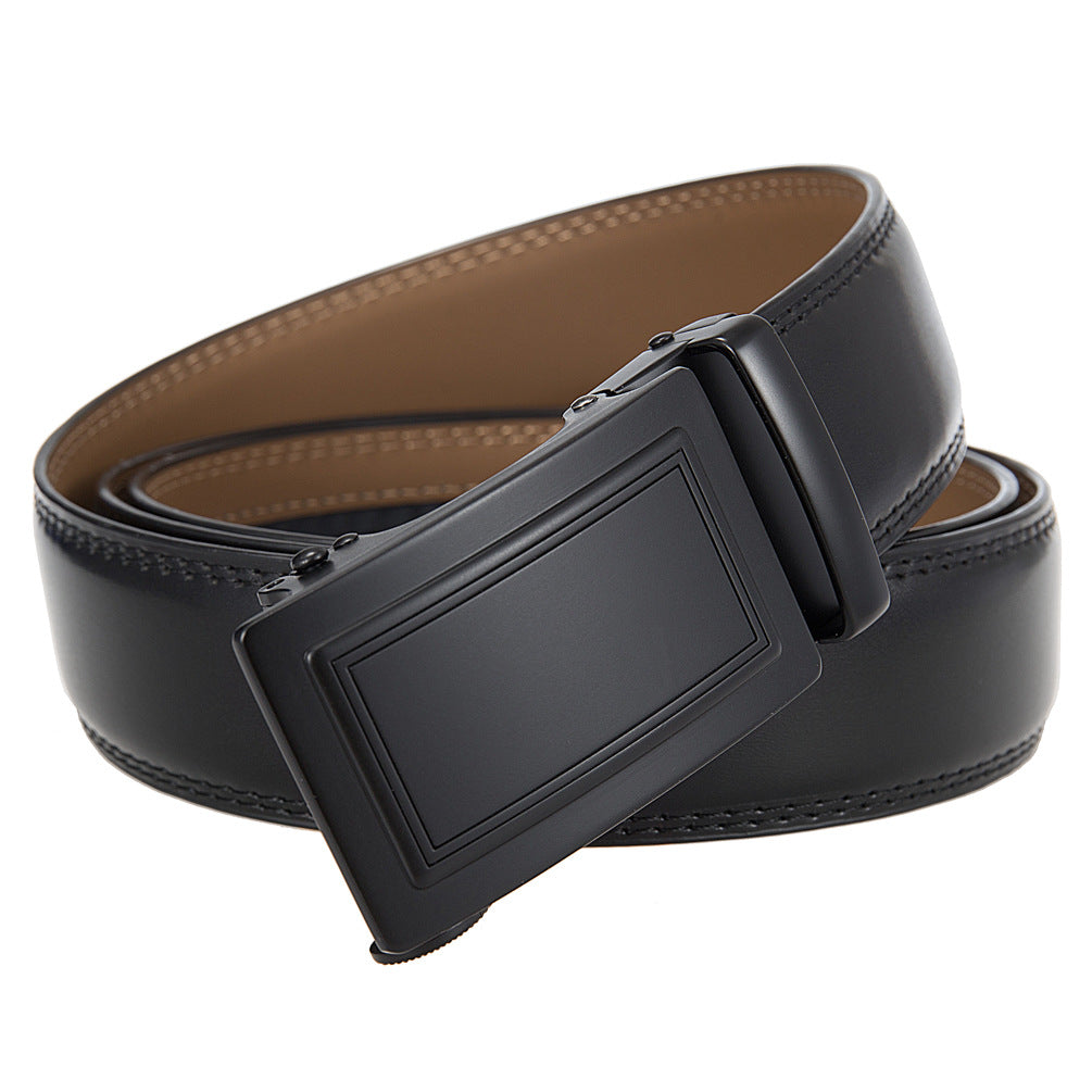 Ceinture Paname 95 pour homme en cuir noir avec boucle rectangulaire automatique noire mate.