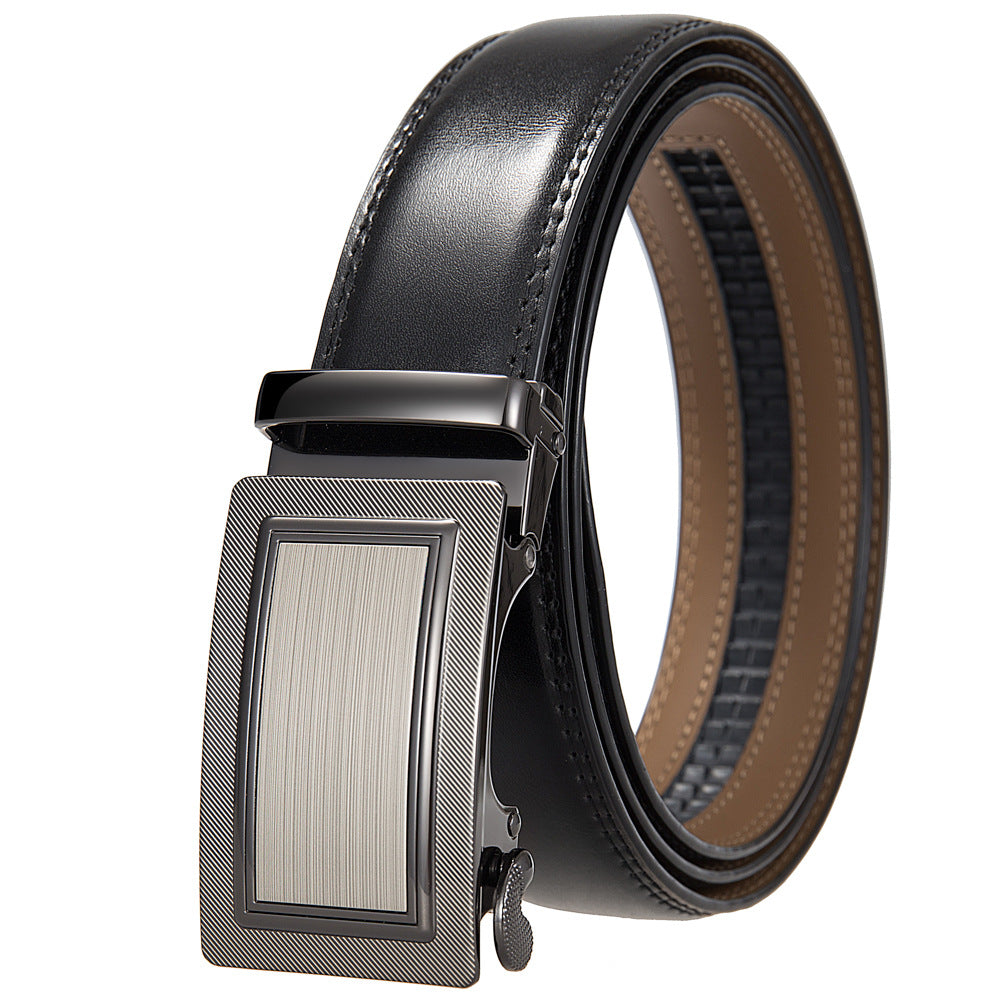 Ceinture Paname 95 pour homme en cuir noir avec boucle automatique rectangulaire argentée et finition striée