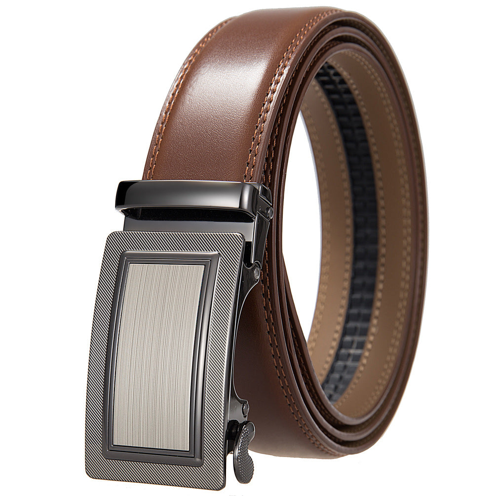 Ceinture Paname 95 pour homme en cuir marron avec boucle automatique rectangulaire argentée et finition striée
