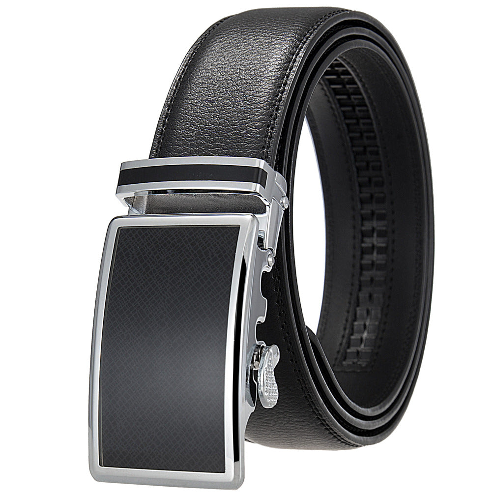 Ceinture homme Parisien 20 noire en cuir avec boucle rectangulaire argentée et noire à motif texturé