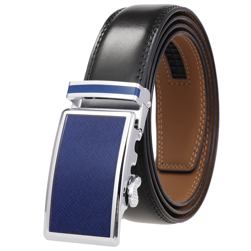 Ceinture homme Parisien 95 en cuir noir avec boucle automatique argentée et bleue