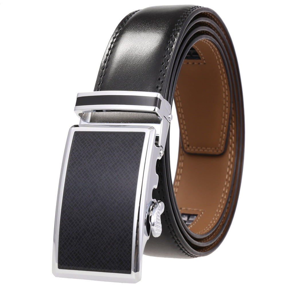 Ceinture homme Parisien 95 en cuir noir avec boucle automatique argentée et noire à motif texturé