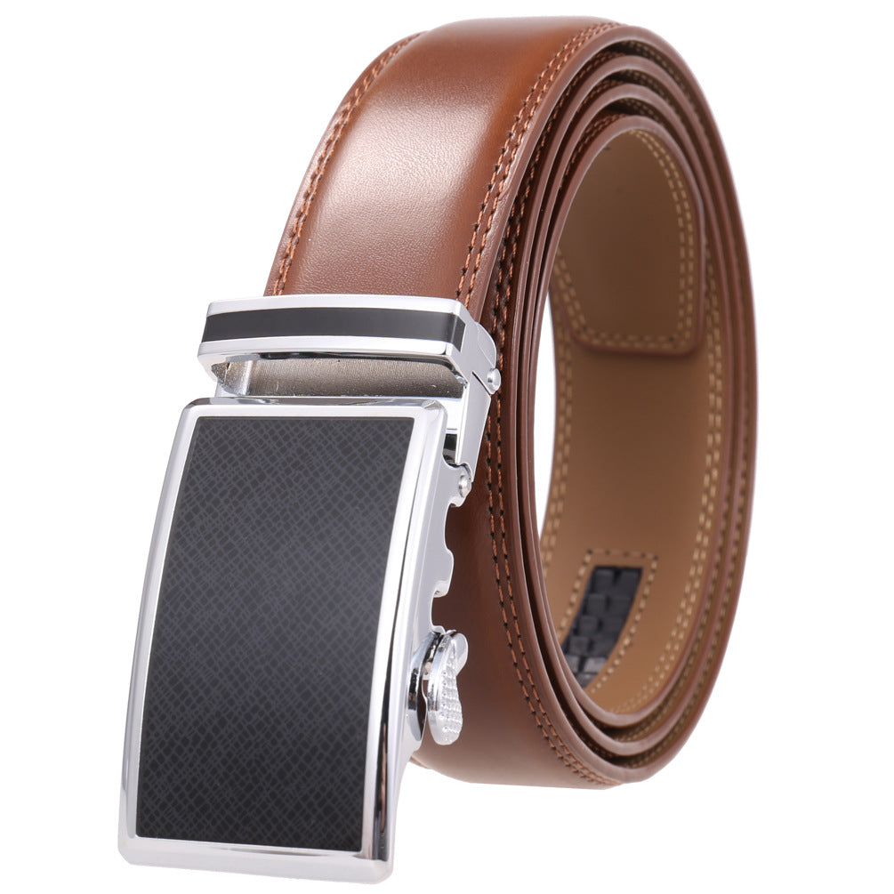 Ceinture homme Parisien 95 en cuir marron avec boucle automatique rectangulaire argentée et noire à motif texturé
