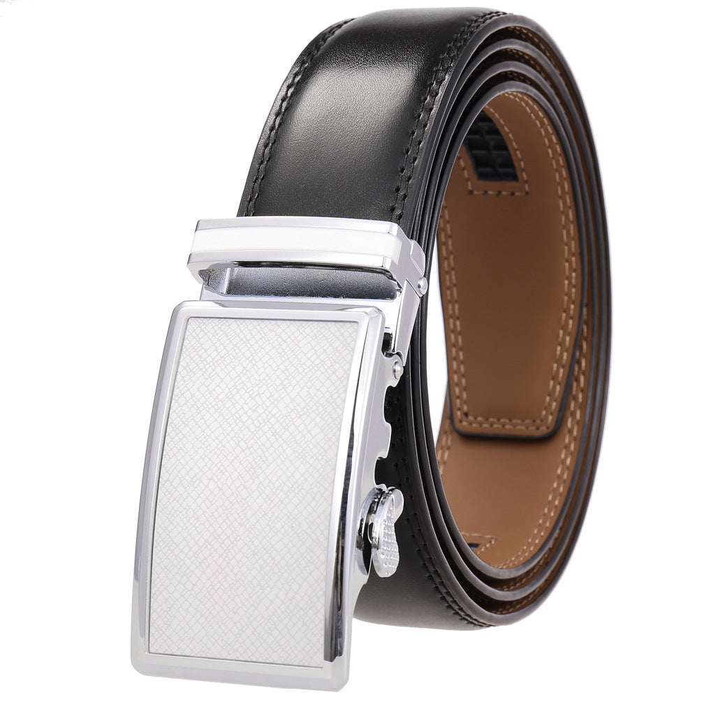Ceinture homme Parisien 95 noire avec boucle argentée automatique et insert blanc texturé