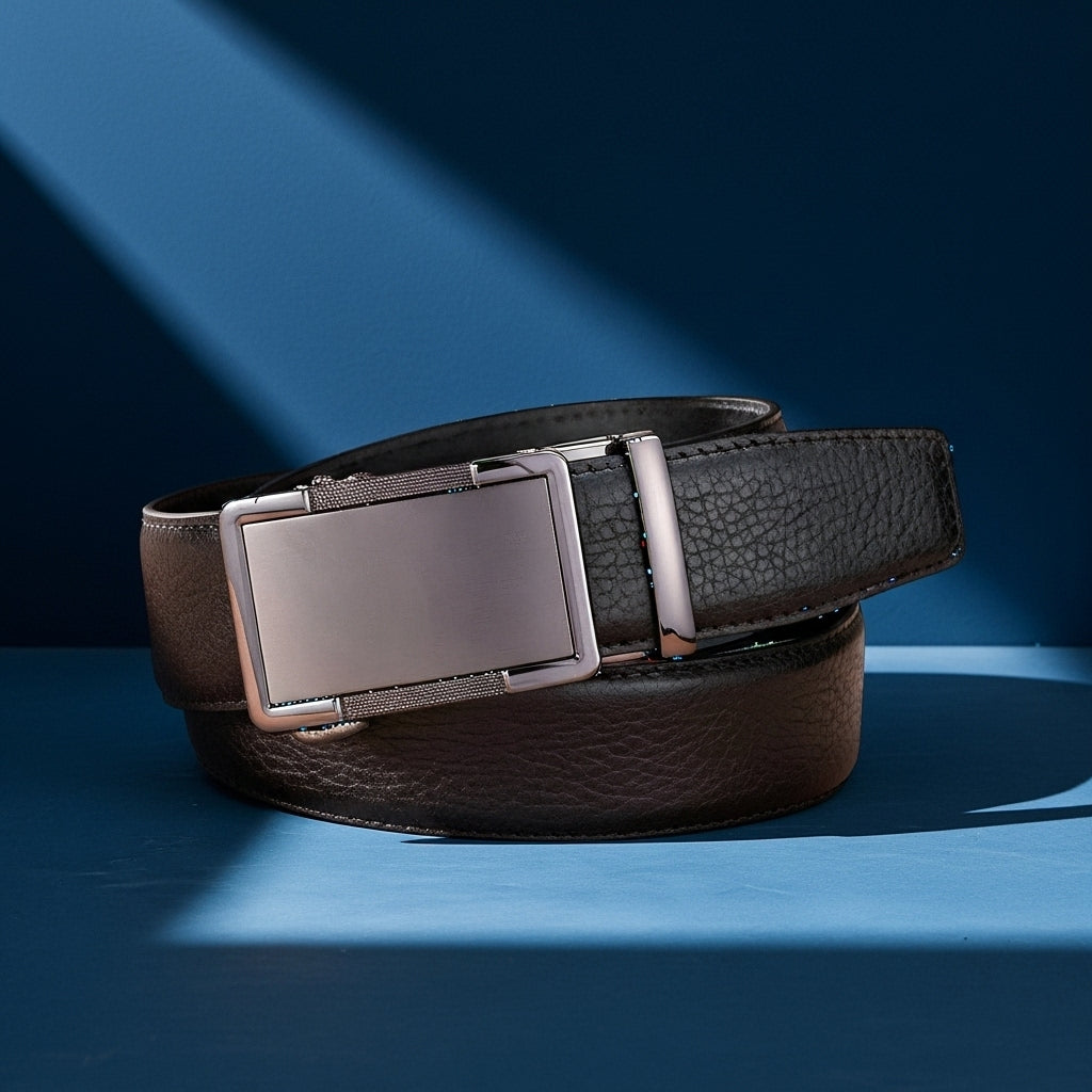 Ceinture homme Pascal Lux 20 en cuir de vachette grainé noir avec boucle automatique rectangulaire en alliage bronze foncé #fullwidth