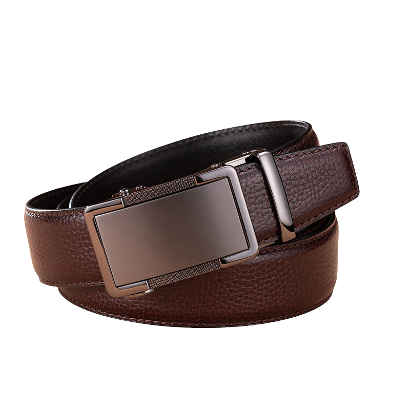 Ceinture homme Pascal Lux 20 en cuir marron grainé avec boucle rectangulaire automatique bronze foncé.
