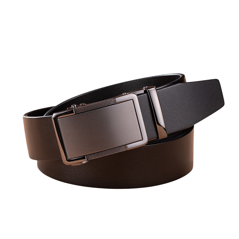 Ceinture pour homme Pascal Lux 95 en cuir noir avec boucle automatique en alliage bronze foncé, finition lisse et texturée.