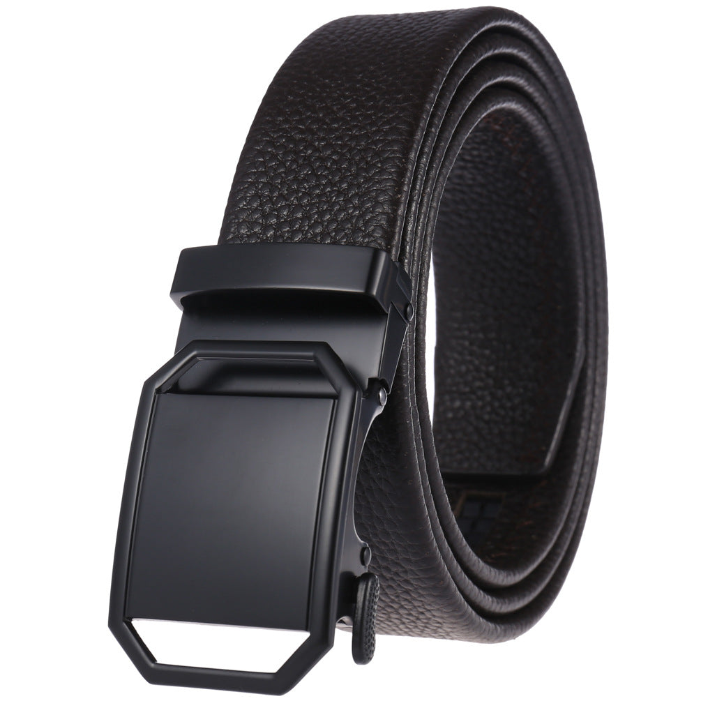 Ceinture Paul pour homme en cuir refendu marron noir avec boucle automatique rectangulaire en métal mat.