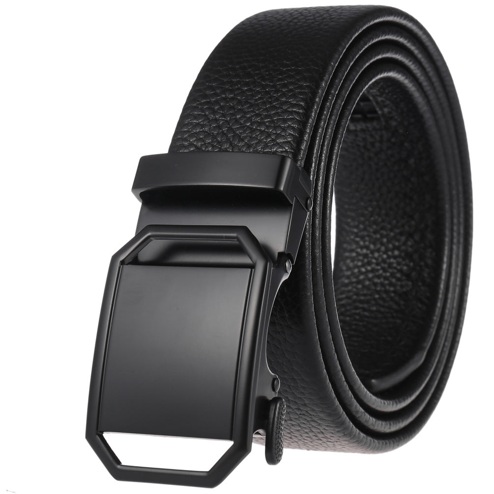 Ceinture Paul pour homme en cuir refendu noir avec boucle automatique rectangulaire en métal mat noir